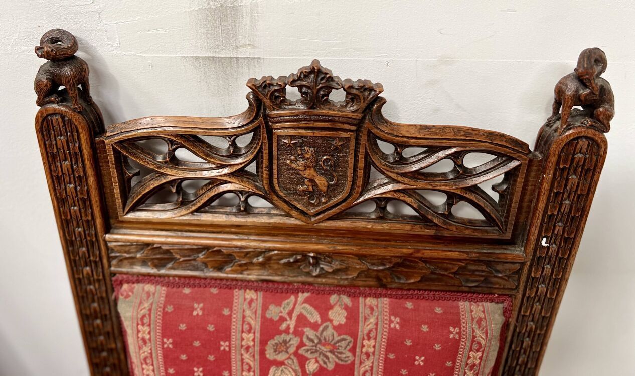 Furniture Pair Of Gothic Style Walnut Lounge Chairs, 19th Century photo