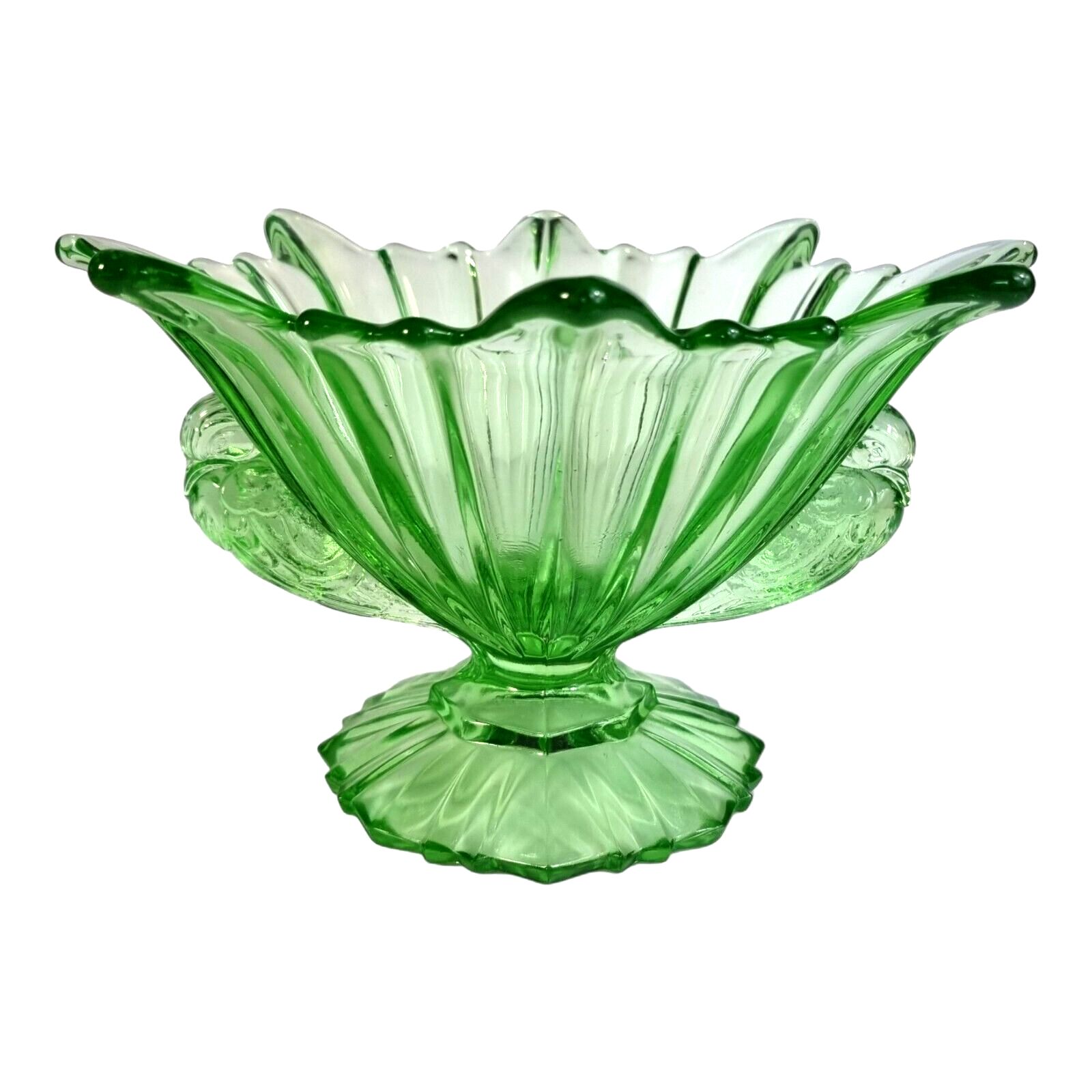 Art Deco Green Glass  Bowl Pedestal Bird Glass Mark To Base Sts Abel Yugoslavia