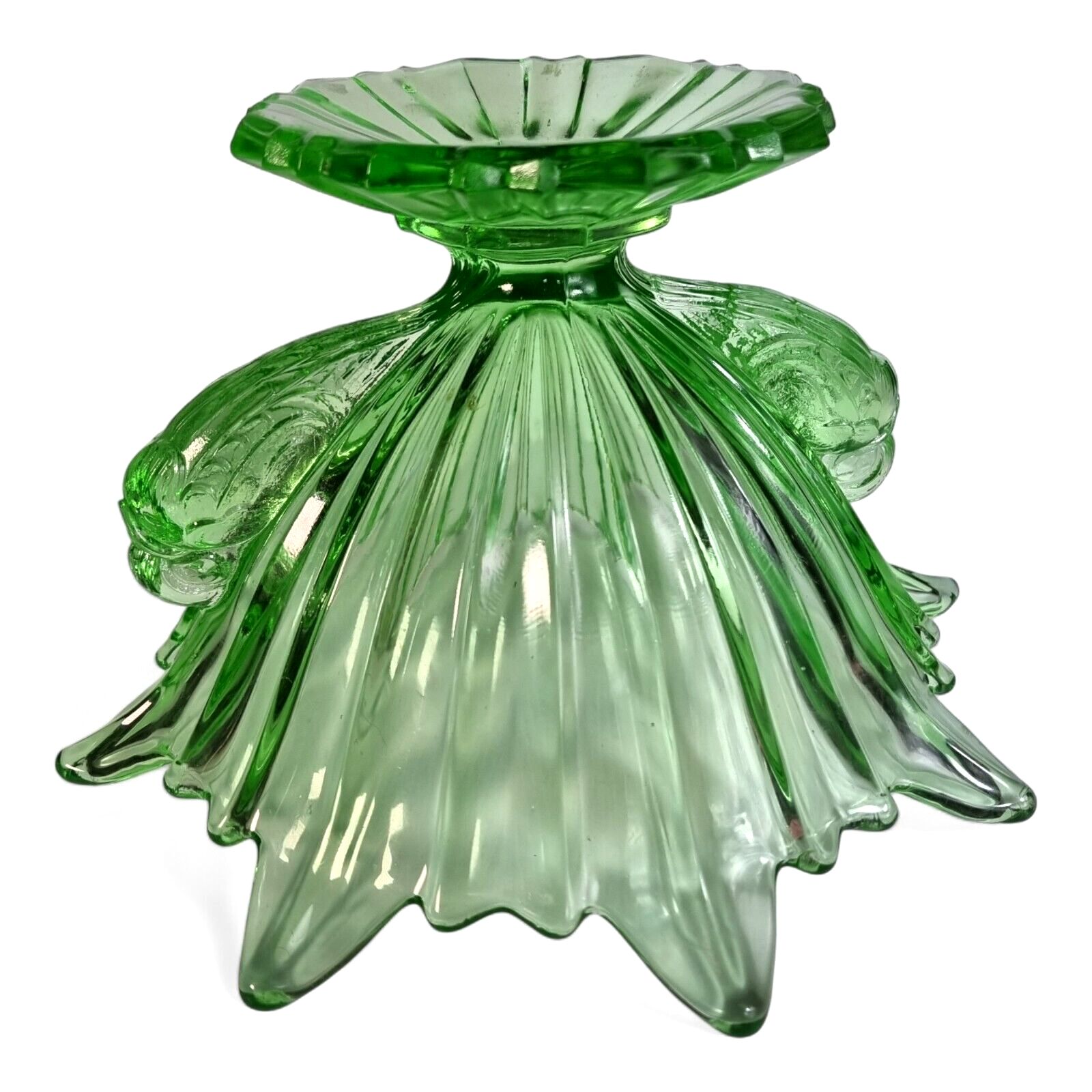 Art Deco Green Glass  Bowl Pedestal Bird Glass Mark To Base Sts Abel Yugoslavia photo buy