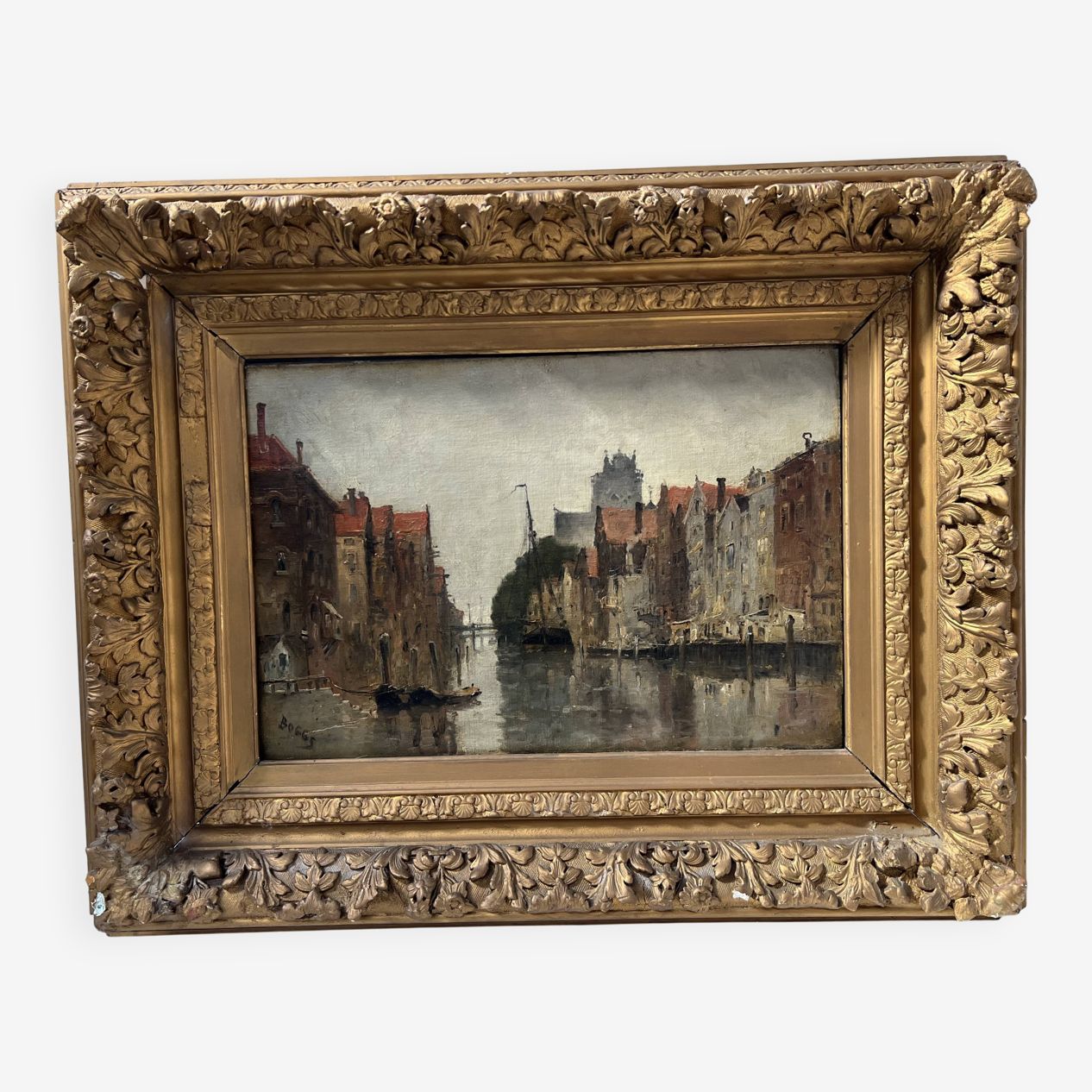 Oil On Canvas "View Of The City On The Canal" By Franck Boggs 19th Century