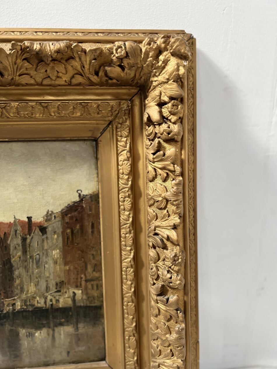 photo furniture Oil On Canvas "View Of The City On The Canal" By Franck Boggs 19th Century