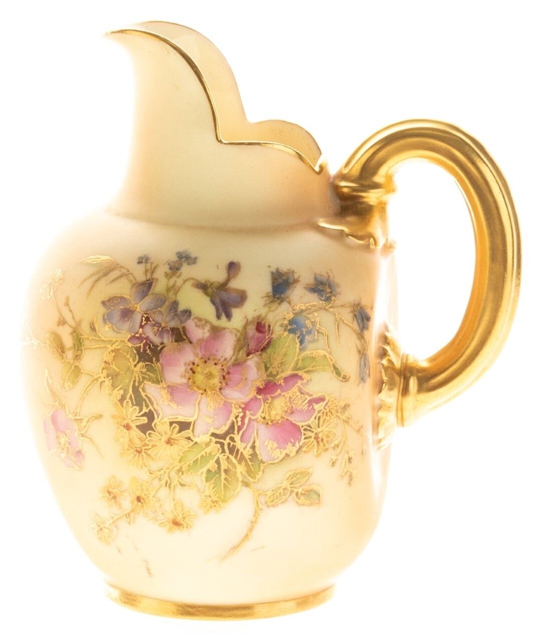 Antique Royal Worcester Hand Painted Blush Porcelain Art Nouveau Floral Flat Back Ewer Jug