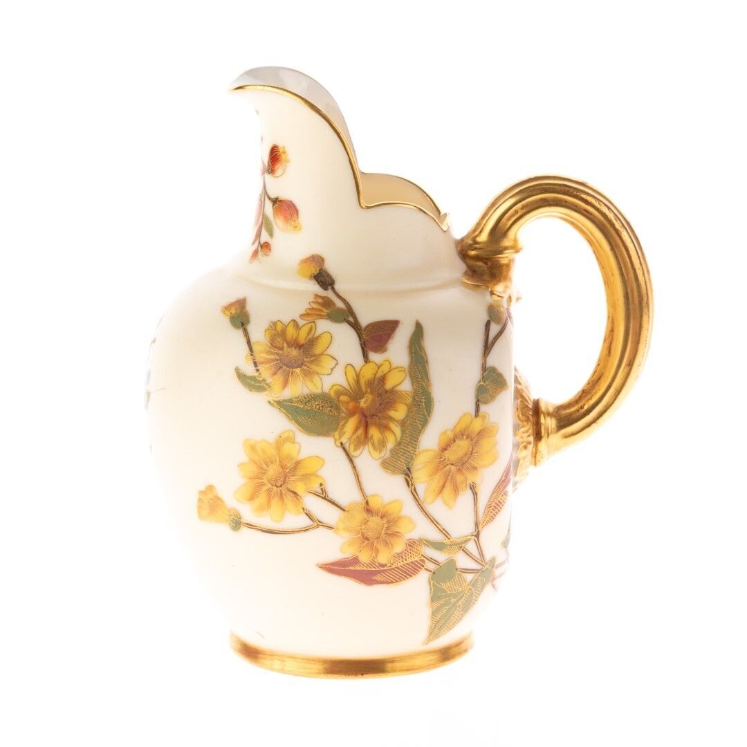 Antique Royal Worcester Hand Painted Blush Porcelain Art Nouveau Floral Flat Back Ewer Jug