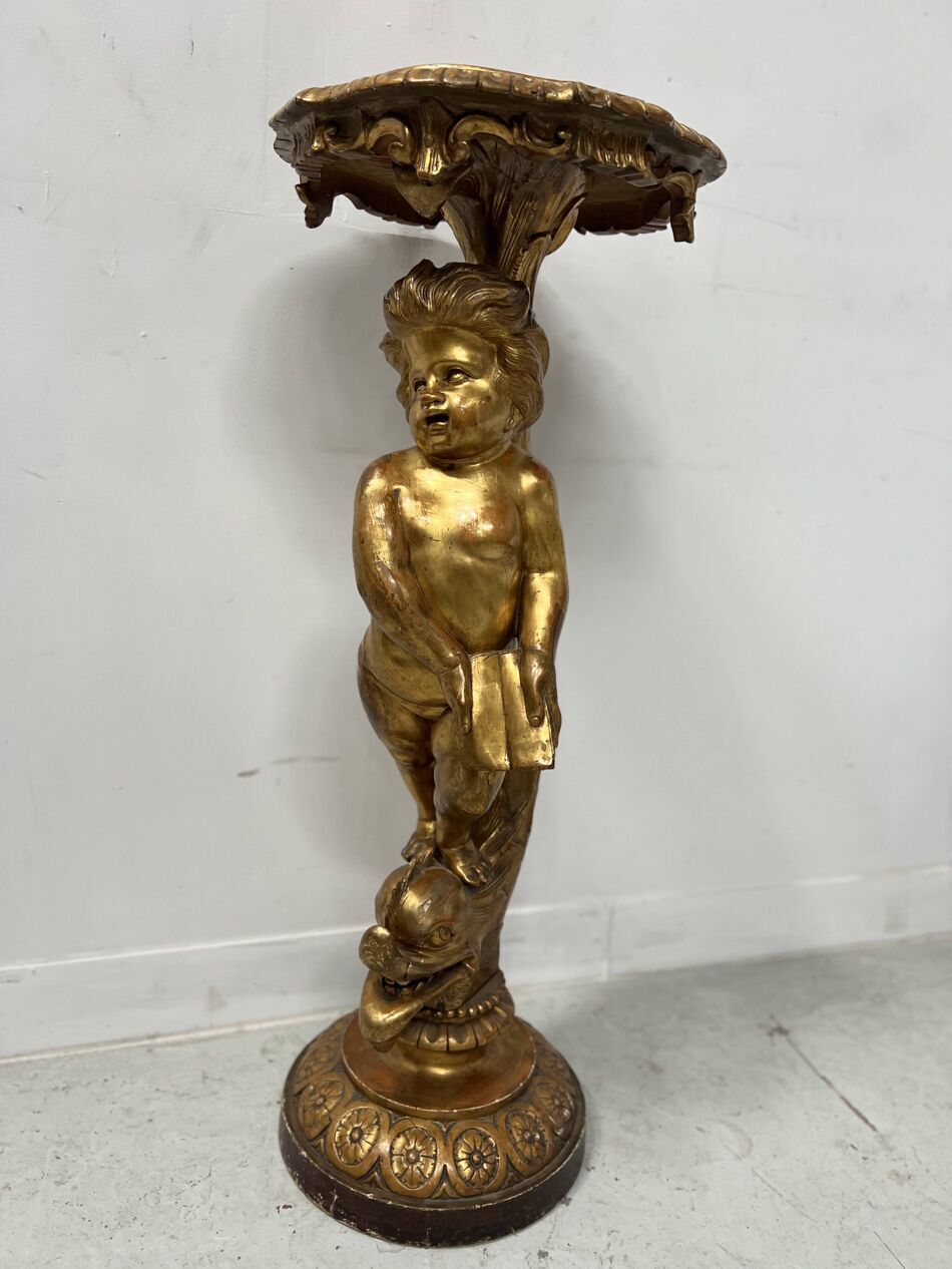 19th Century Gilded Carved Wooden Presentation Column photo vintage