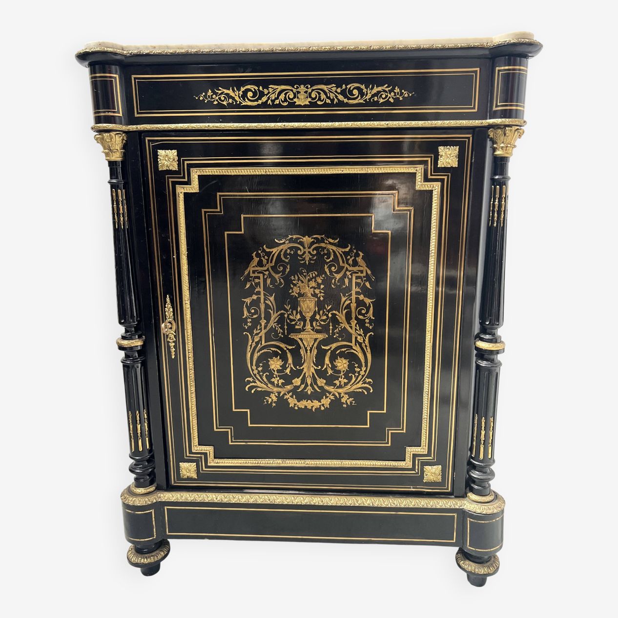 Napoleon III Furniture Has A Black Wooden Door And Brass Marquetry 19th Century