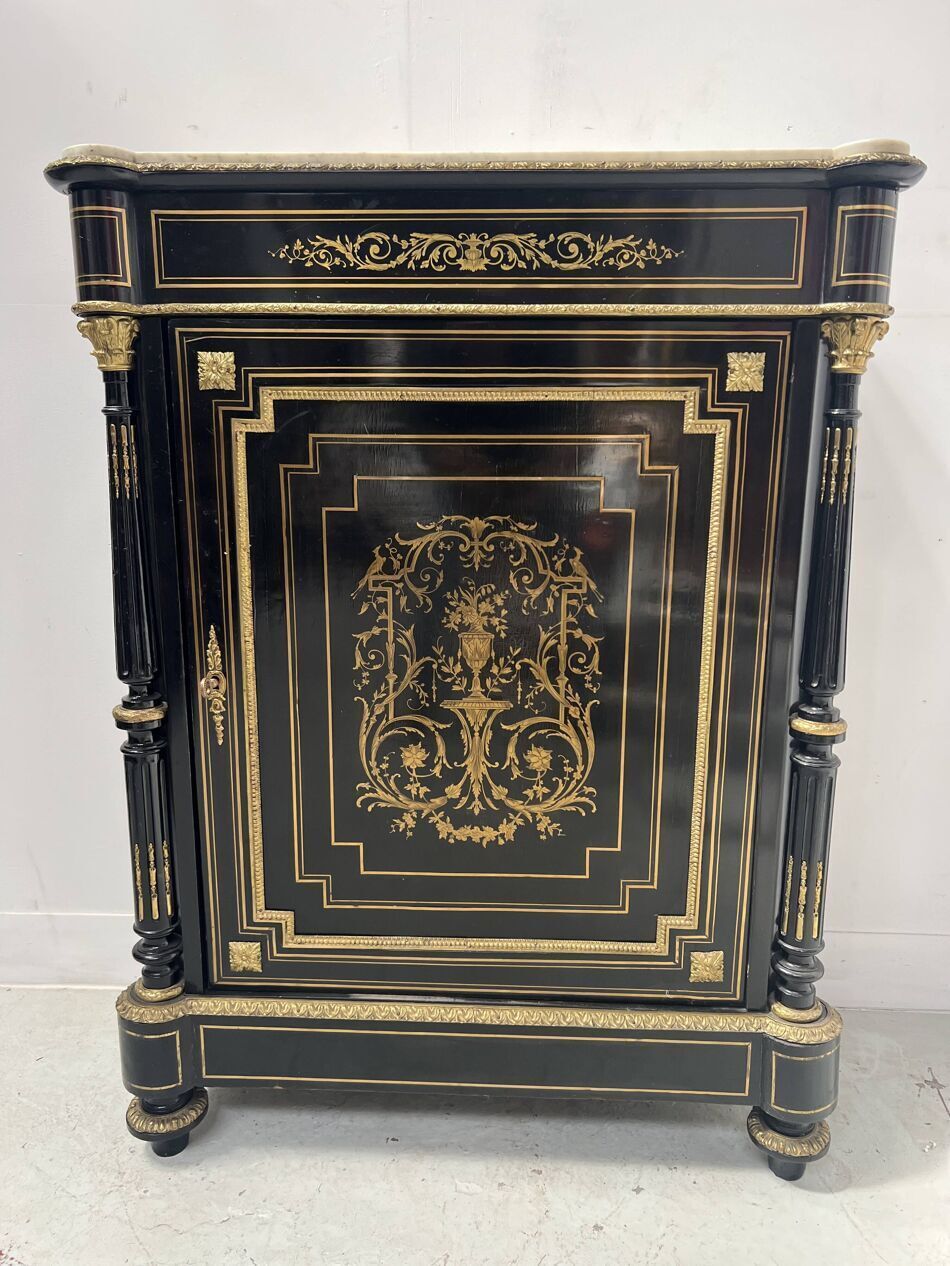 2133.0 Napoleon III Furniture Has A Black Wooden Door And Brass Marquetry 19th Century photo
