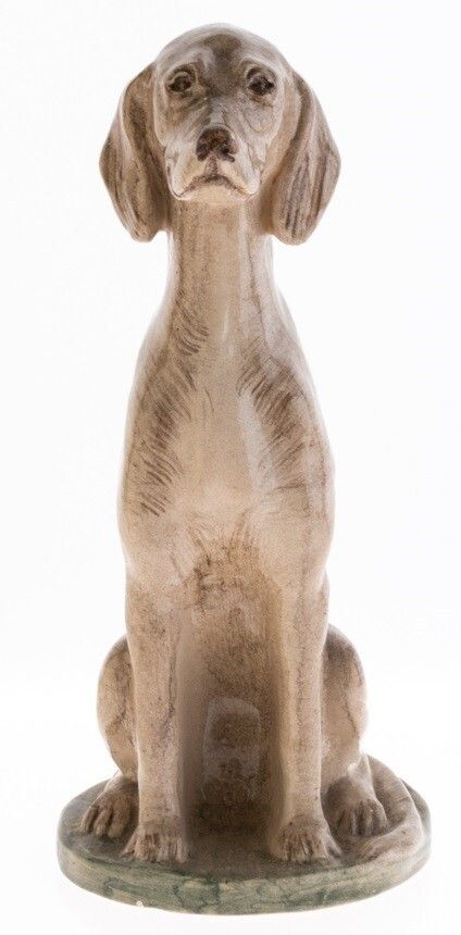 Antique Signed B. Blyth Hand Painted Studio Pottery Ceramic Seated Dog Sculpture 1924 photo for sale