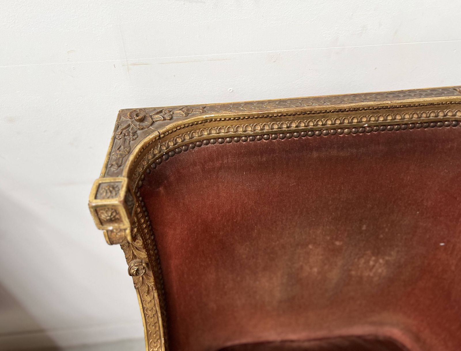 Two Louis XVI Style Wing Chairs In Gilded Wood, 20th Century photo for sale