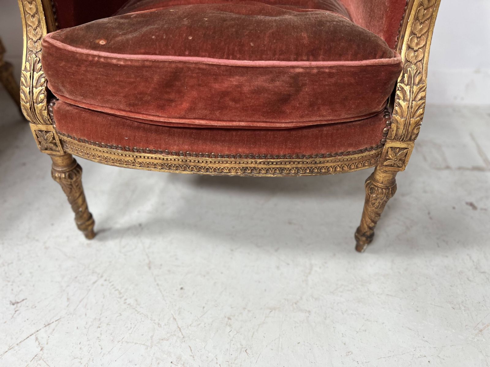 Two Louis XVI Style Wing Chairs In Gilded Wood, 20th Century photo vintage