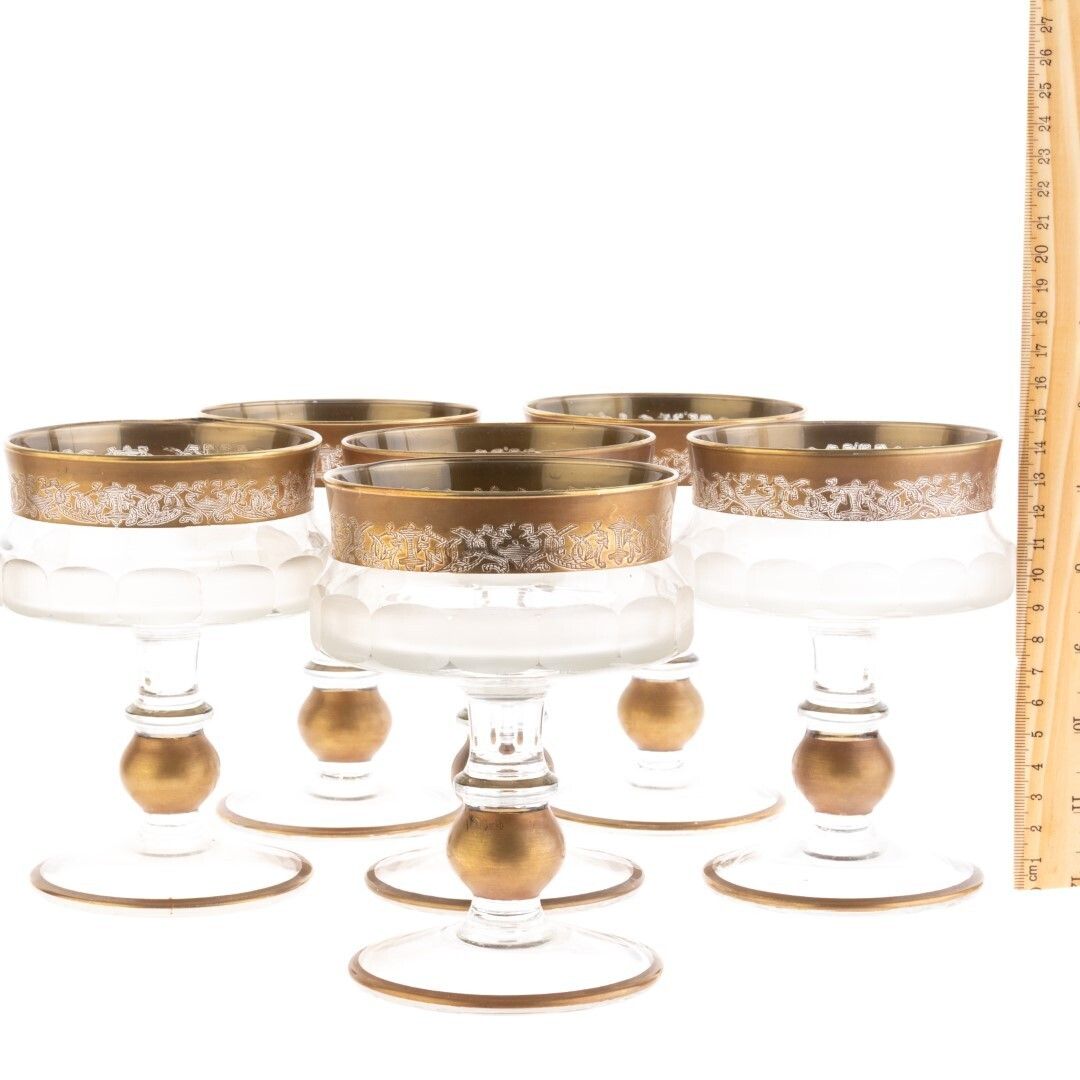 Antique Set Of Six Antique Gilded Baccarat Style Glass Goblets photo for sale