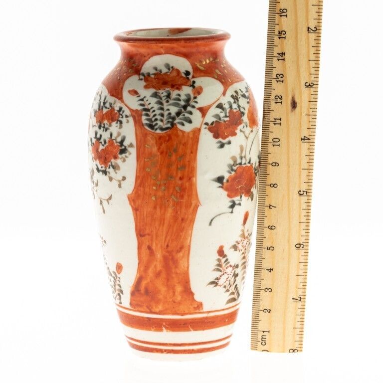 Antique Japanese Hand Painted Kutani Porcelain Ceramic Vase Meiji Period photo for sale