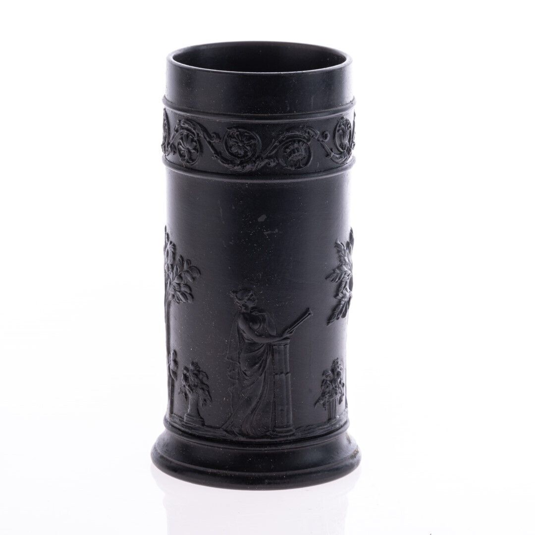 Wedgwood Black Basalt Jasperware Porcelain Ceramic Bas Relief Spill Vase