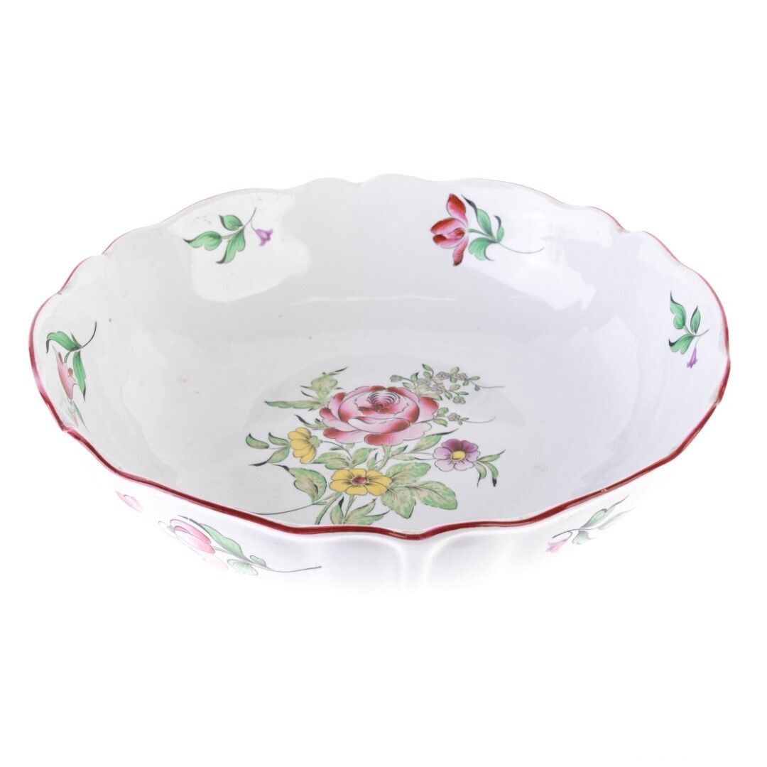 Antique French Opaque Luneville Hand Painted Quimper Faience Earthenware Pottery Wash Bowl