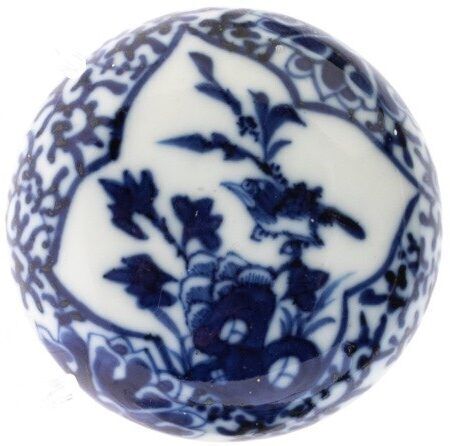 Antique Blue And White Chinese Porcelain Box Depicting A Bird Perched On Blossom Branch