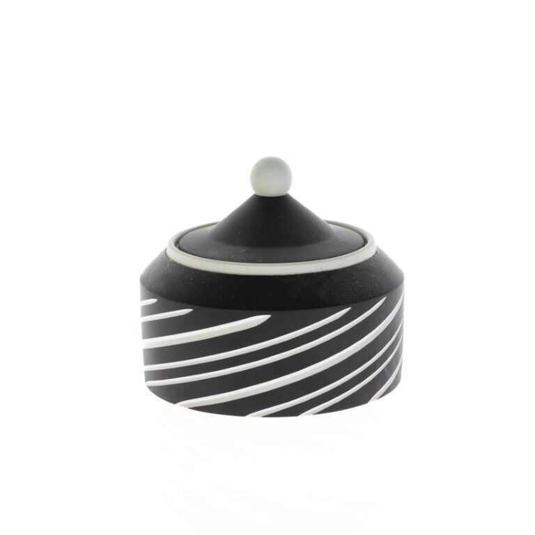 Mid Century Wedgwood Black Jasperware Porcelain Symmetry Lidded Jar