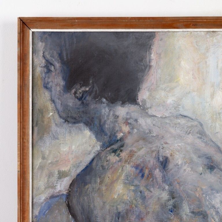 Large Bathing Nude Polish School Impressionistic Oil Painting On Canvas Late 20th Century photo furniture
