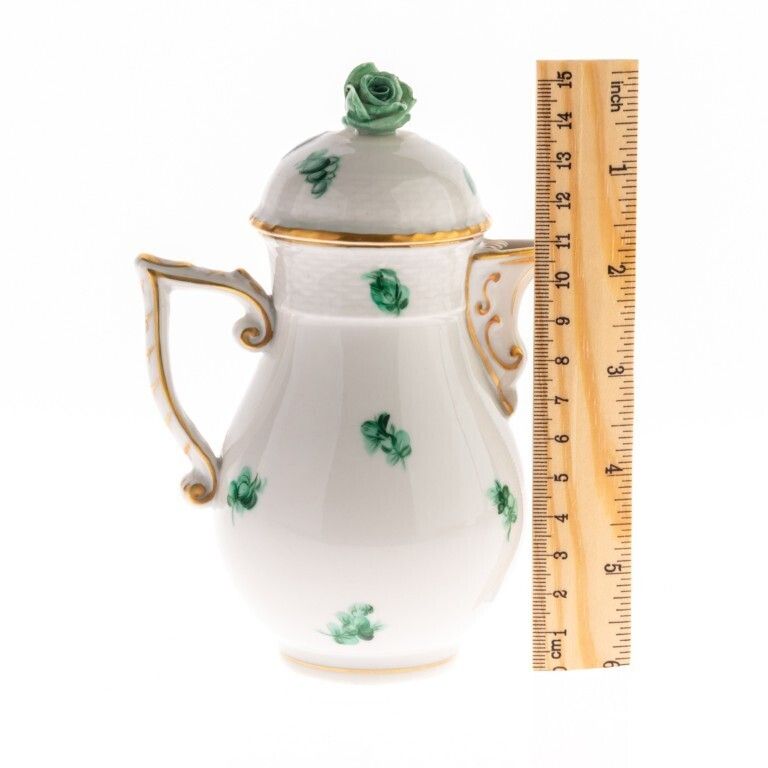 Herend Hungary “Chinese Bouquet” Pattern Fine Gilt Porcelain Ceramic Coffee Pot With Rose Finial photo for sale