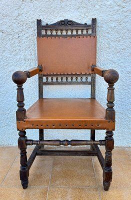 Antique Louis XIII Style Leather Friar's Armchair photo furniture
