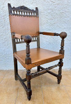 Antique Louis XIII Style Leather Friar's Armchair photo for sale