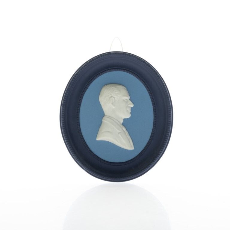 Wedgwood Blue Jasperware Ceramic Porcelain Prince Philip Portrait Medallion Plaque