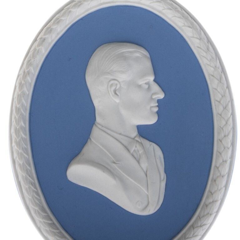 Wedgwood Blue Jasperware Ceramic Porcelain Duke Of Edinburgh Portrait Medallion Laurel Leaf Plaque photo furniture
