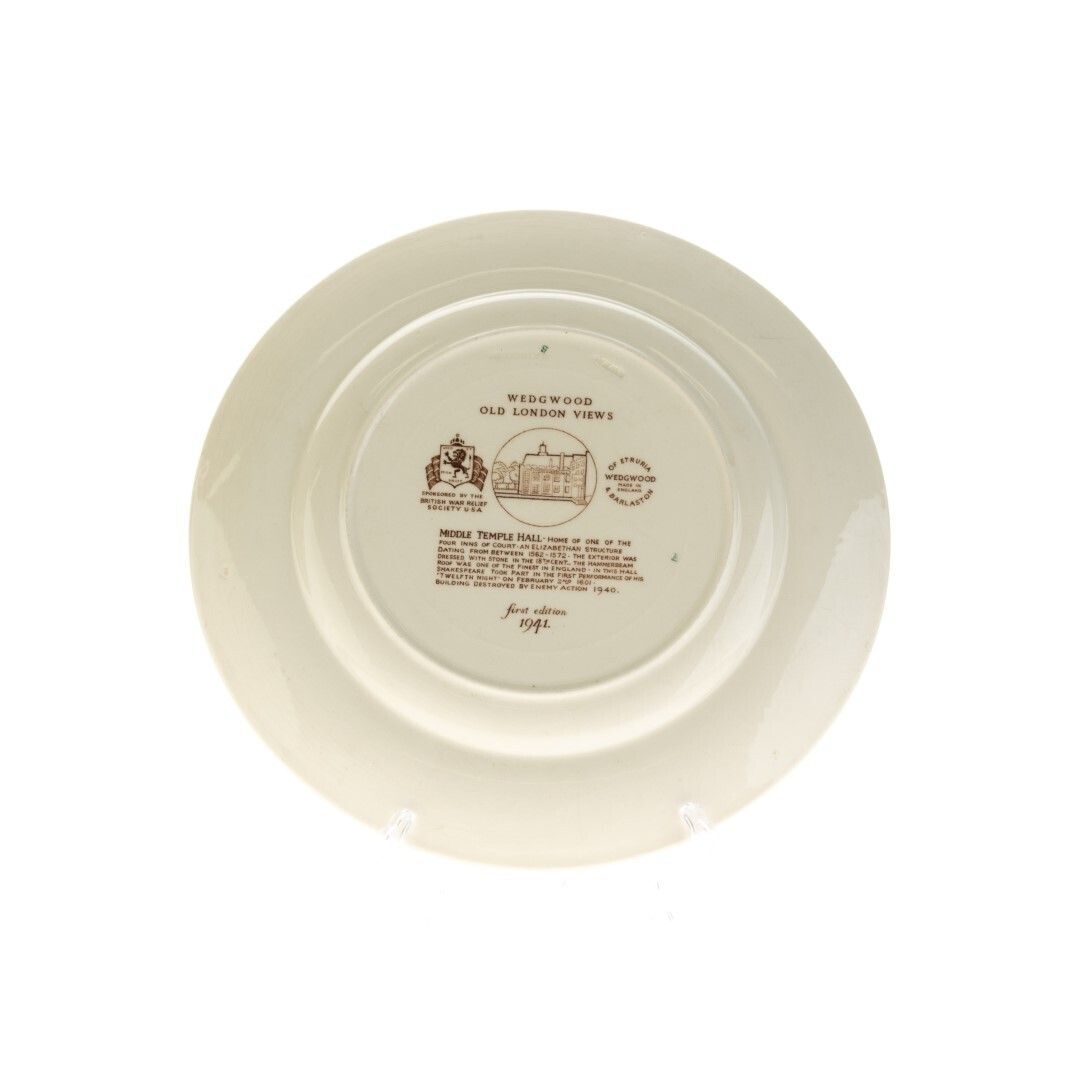 Late Art Deco Wedgwood Creamware Ceramic Pottery “Old London Views – Middle Temple Hall” Plate photo furniture