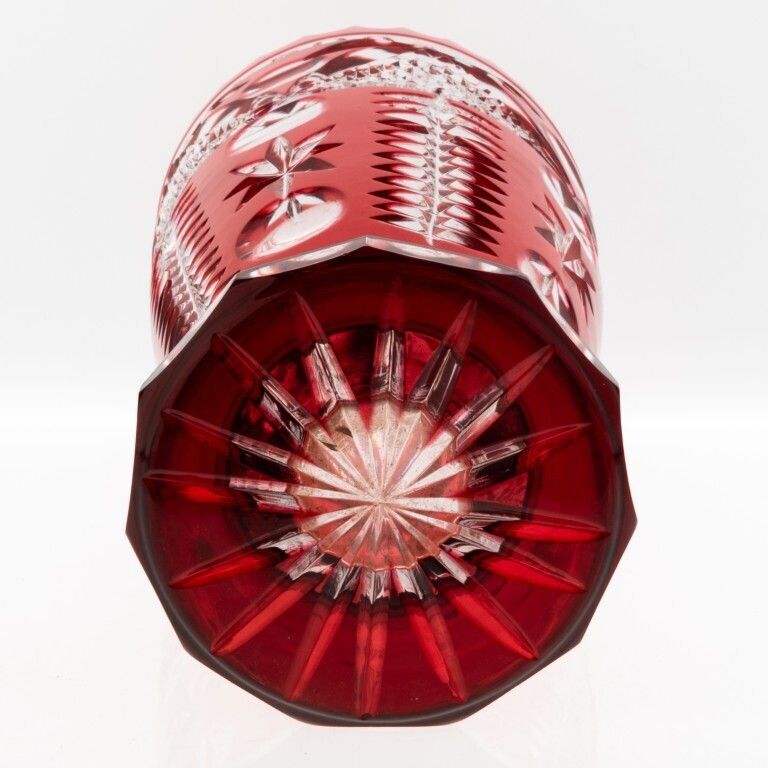 Mid Century Czech Bohemian Cranberry Red Cut Crystal Glass Vase photo furniture
