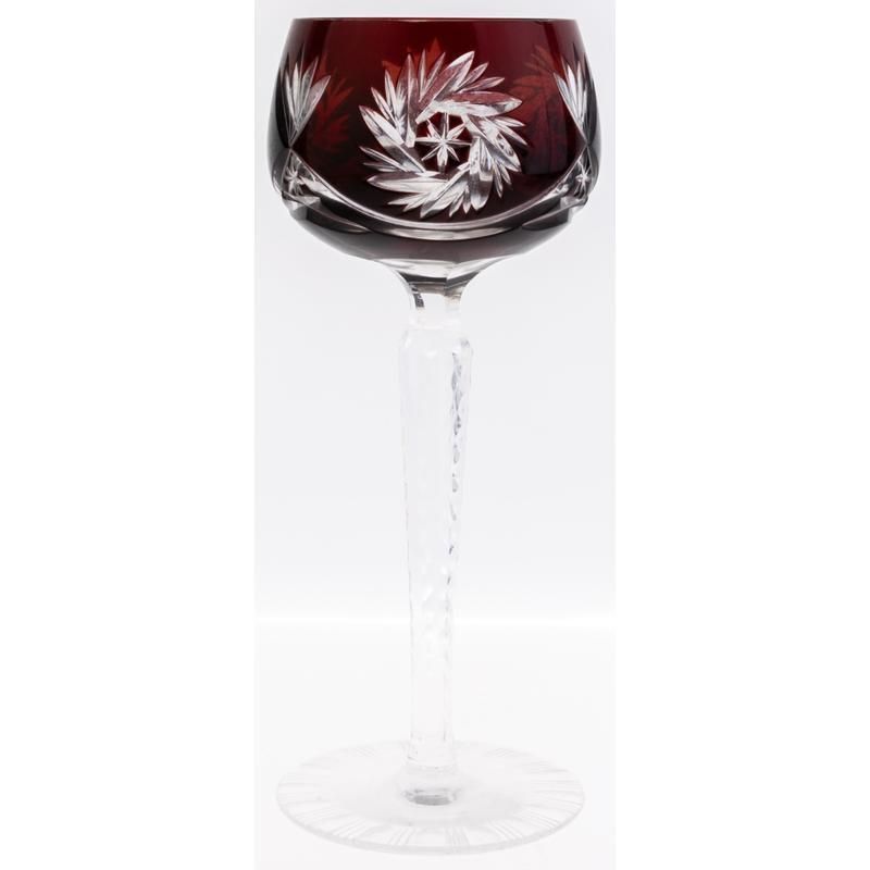 Mid Century Fine Hand Cut Ruby Crystal Continental Hock Wine Glass