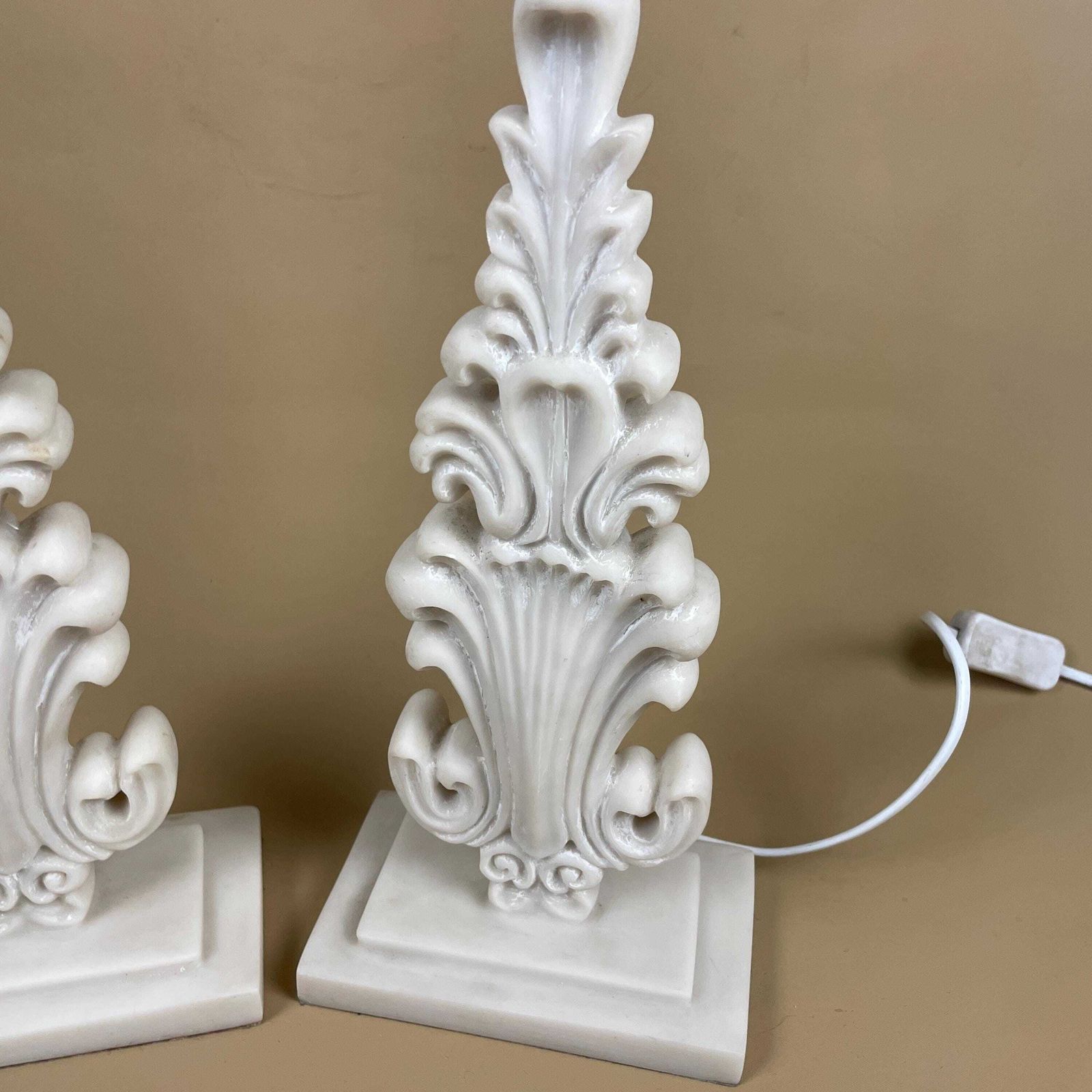 Pair Of Faux Marble Lamps Bedside Table Side Lights Ornate Style Modern Cream Repro photo furniture