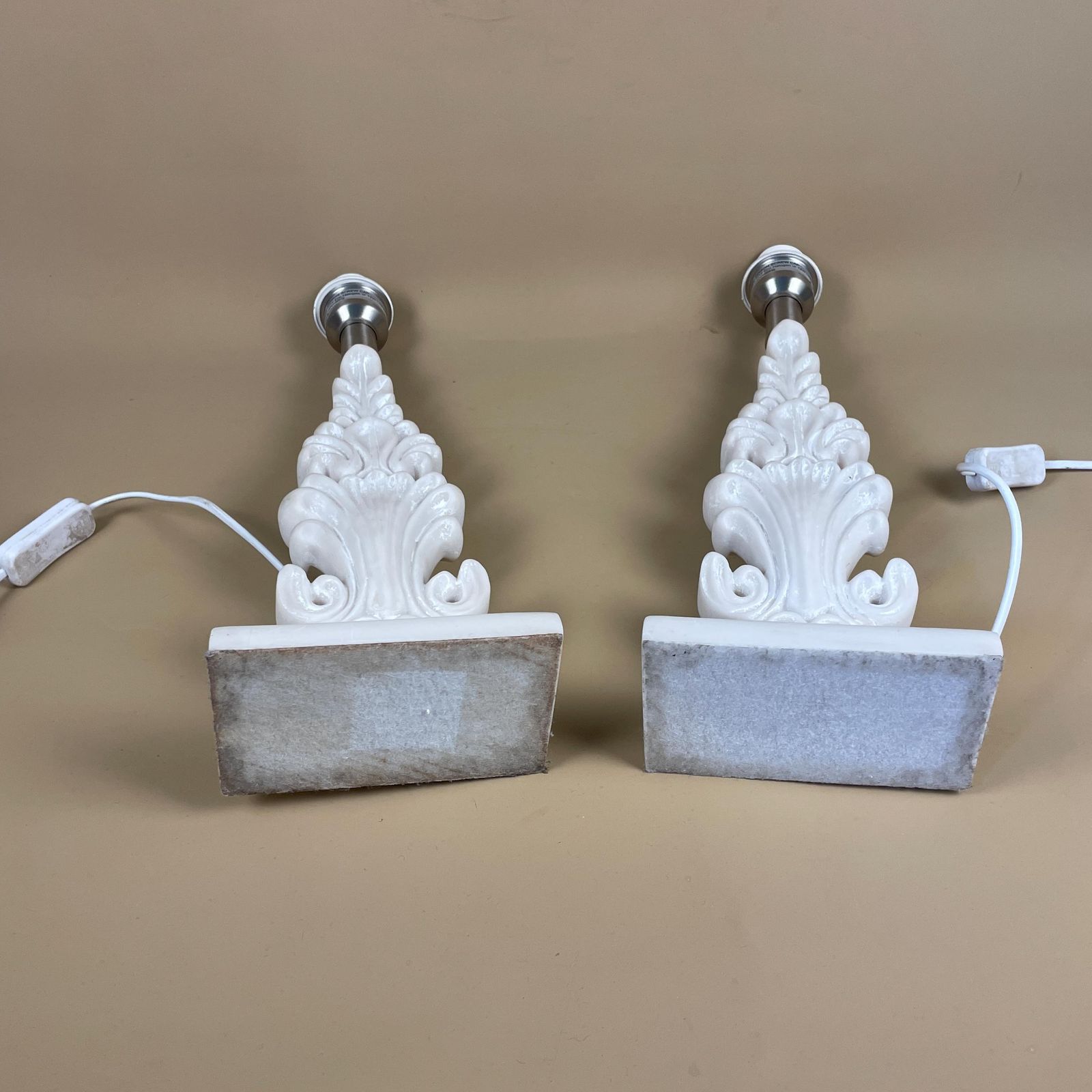 Pair Of Faux Marble Lamps Bedside Table Side Lights Ornate Style Modern Cream Repro photo buy