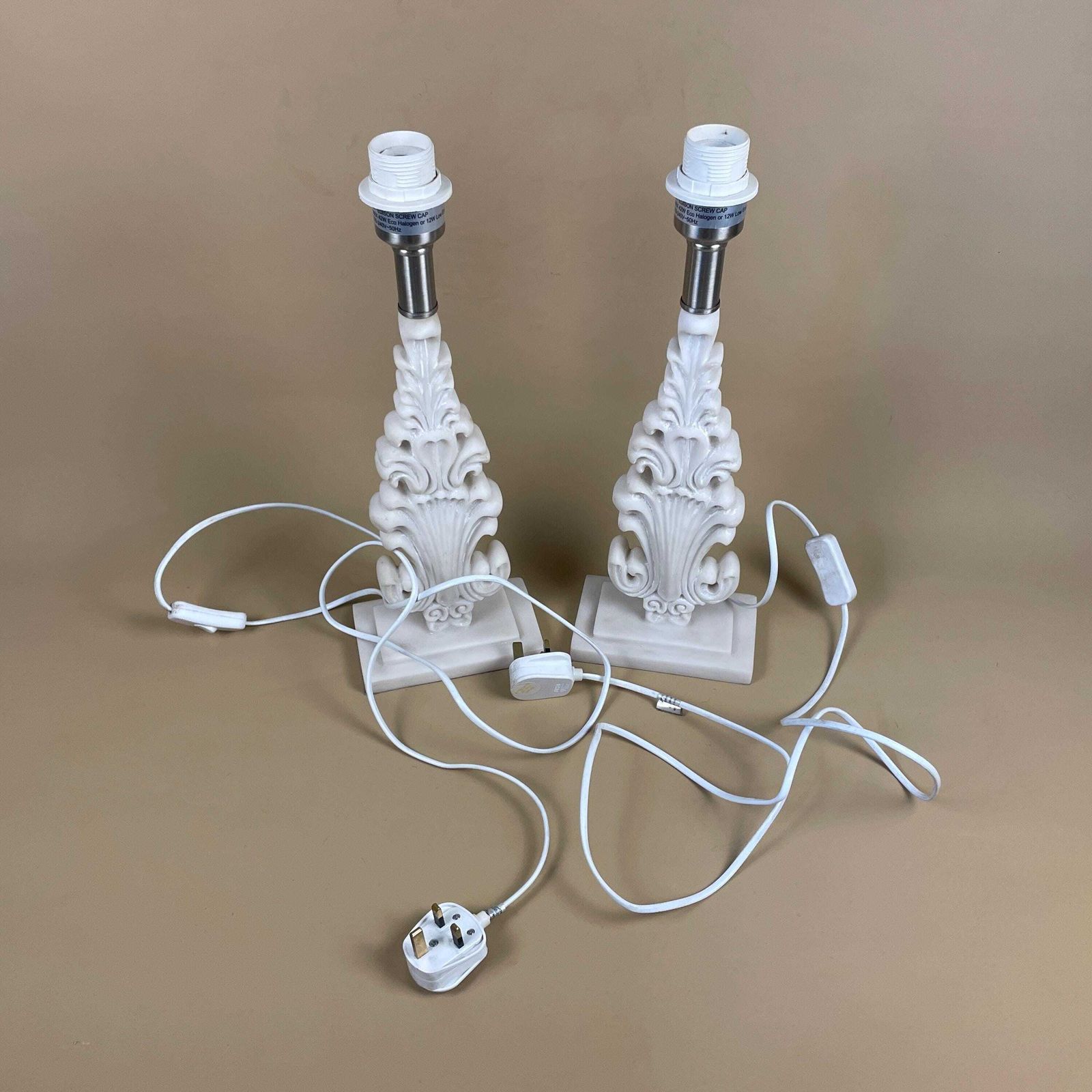 photo for sale Pair Of Faux Marble Lamps Bedside Table Side Lights Ornate Style Modern Cream Repro