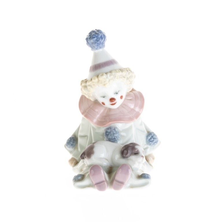 Lladro Fine Porcelain Sculpture 5277 Figure Pierrot With Puppy Designed By Jose Puche