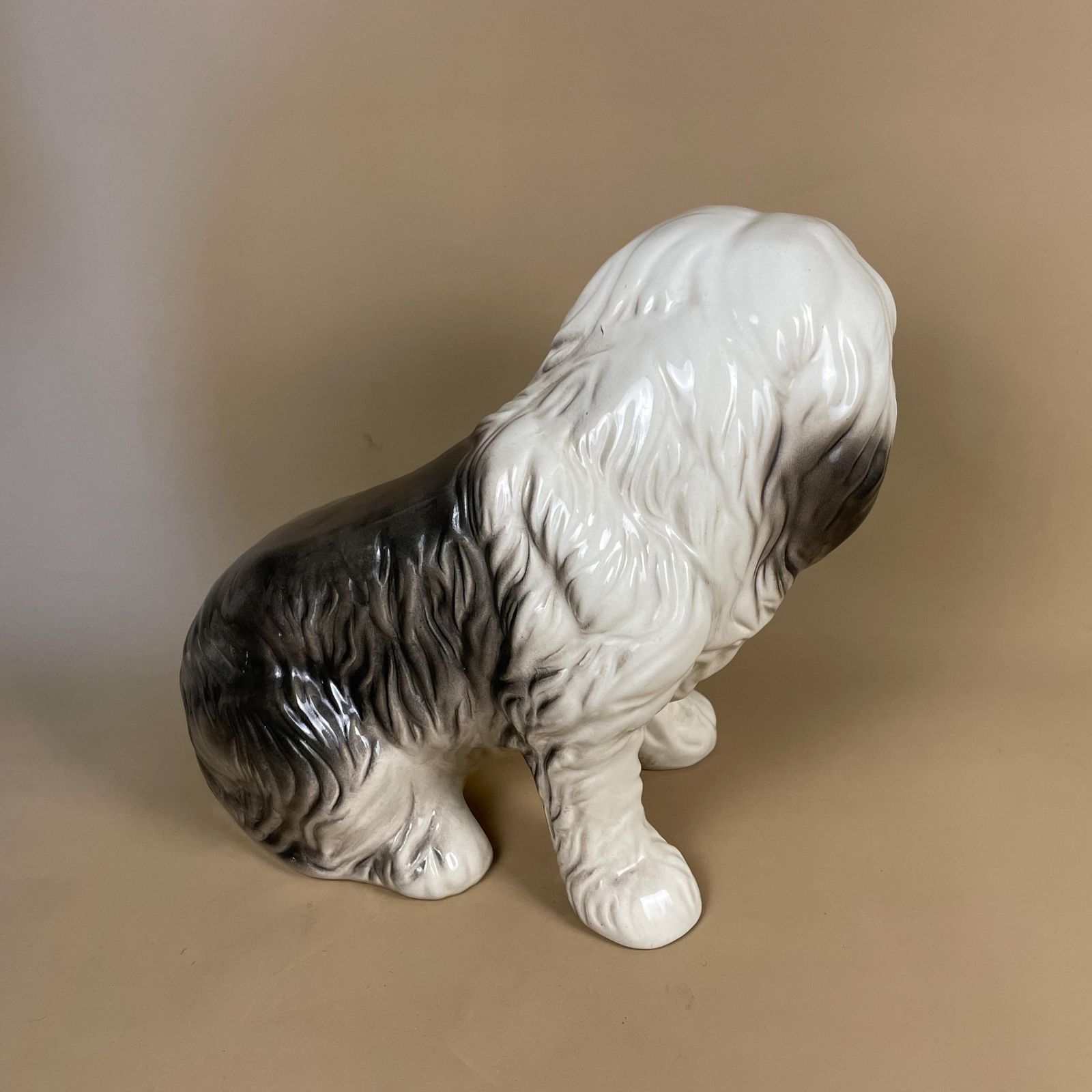 Vintage Ceramic English Sheepdog Dog Display Ornament Statue Figurine Grey White Pet photo Art