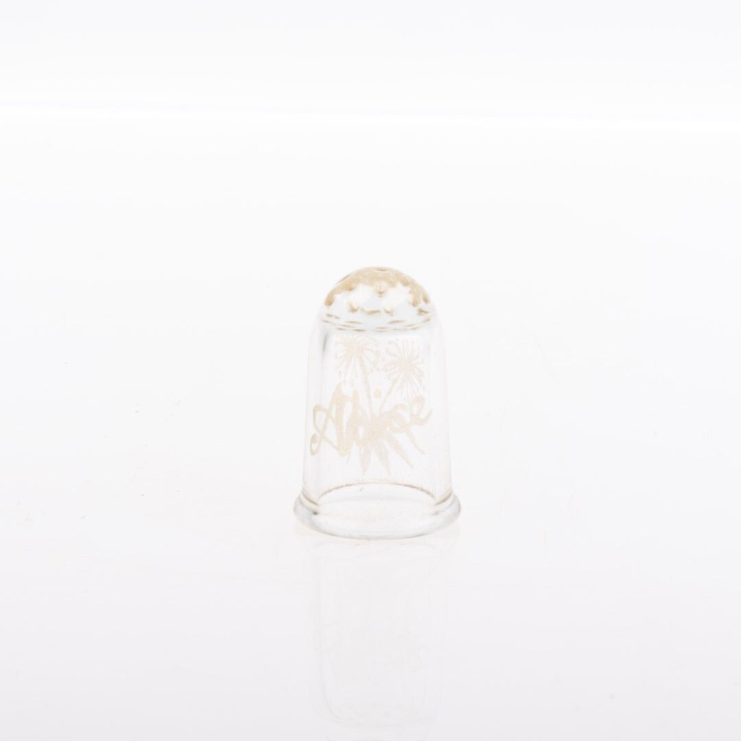 Antique Art Nouveau Glass Thimble Engraved With Flowers & The Name Alice photo furniture