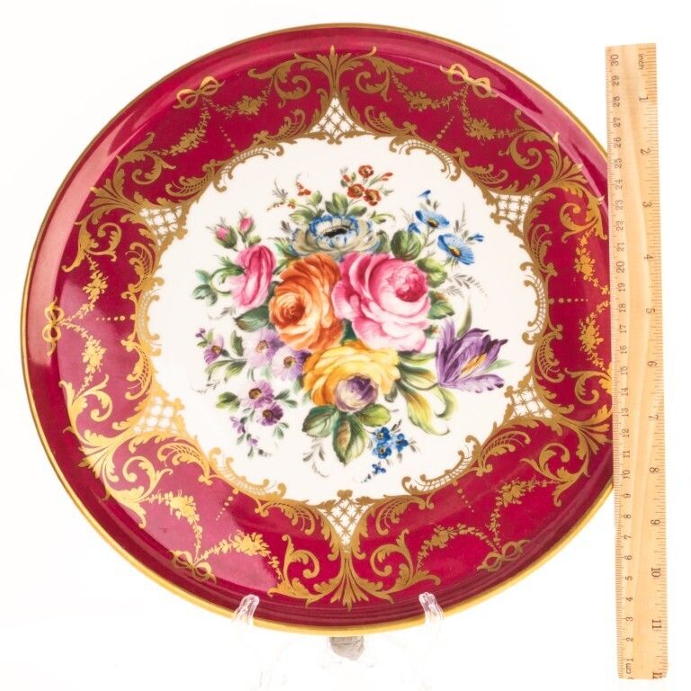 Very Fine Hand Painted Limoges French Porcelain Circular Floral Tray photo Home Decor
