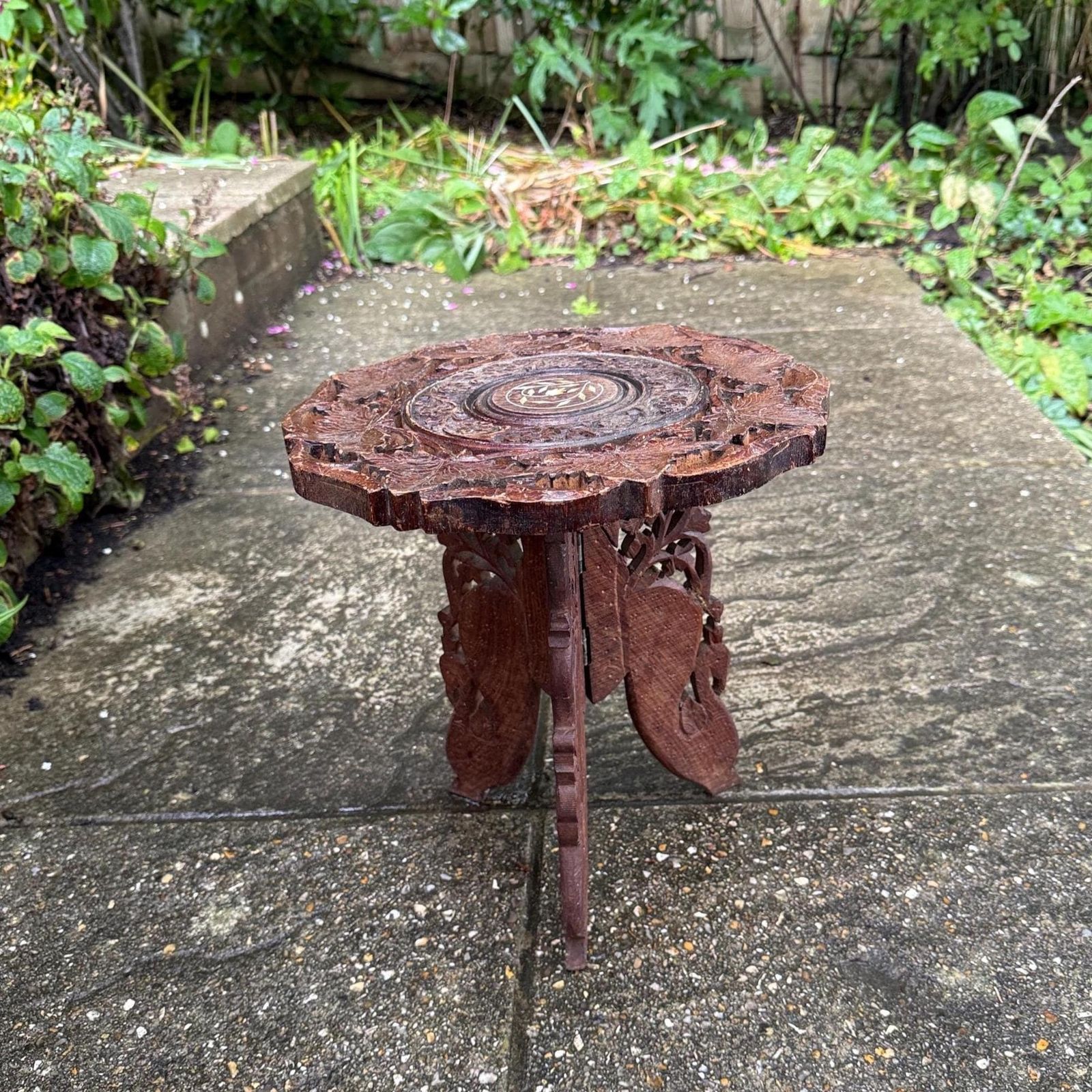 Delightful Vintage Carved Wooden Table With Bohemian Chic Style, Small Table Or Plant Stand, Vintage Accent For A Room
