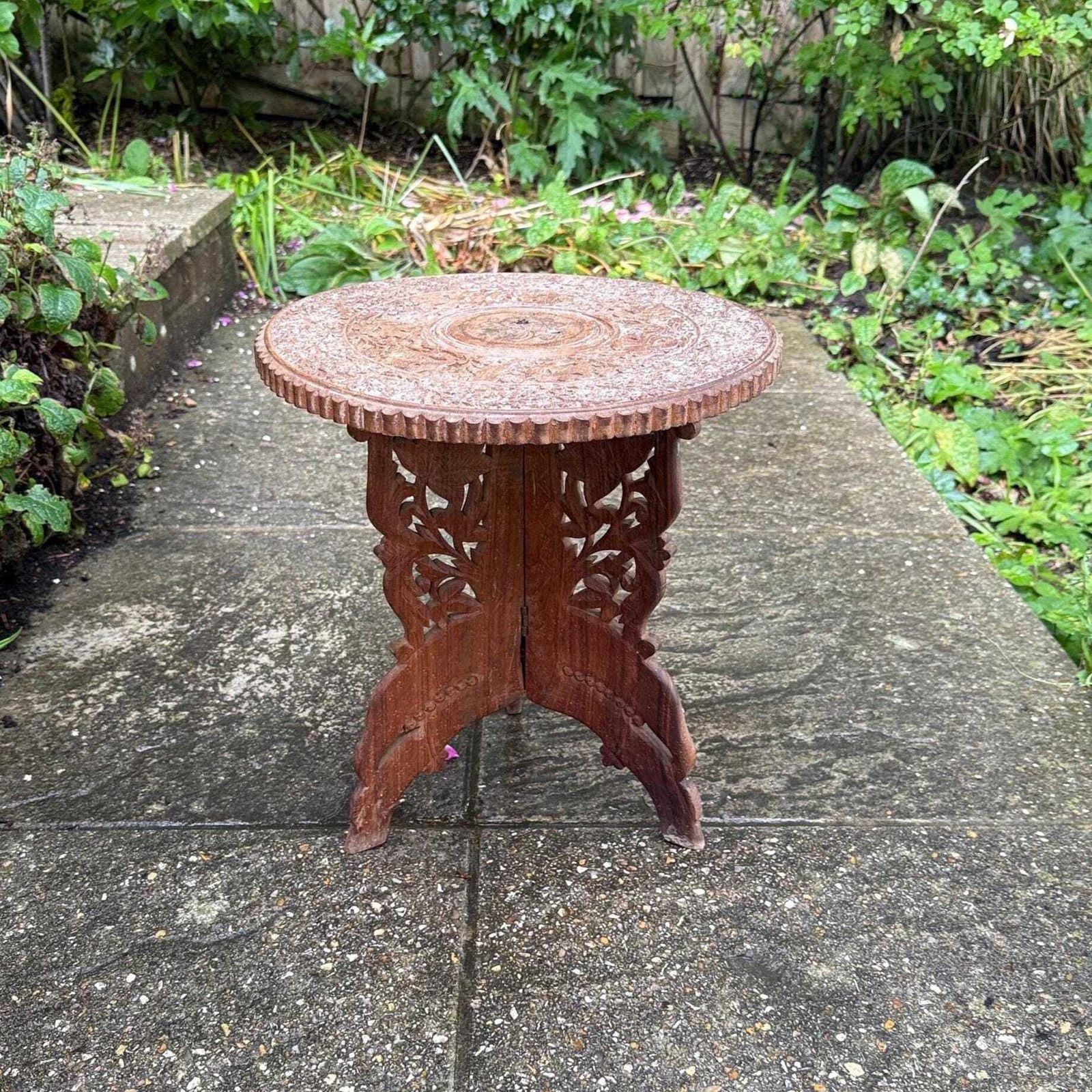 Delightful Vintage Carved Table, Wooden Vintage Table Or Plant Stand, Space Saving Display Table/Stand   Attractive Carved Wooden Table