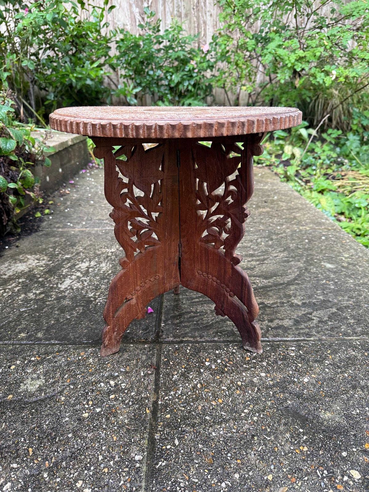 Delightful Vintage Carved Table, Wooden Vintage Table Or Plant Stand, Space Saving Display Table/Stand   Attractive Carved Wooden Table photo Furniture