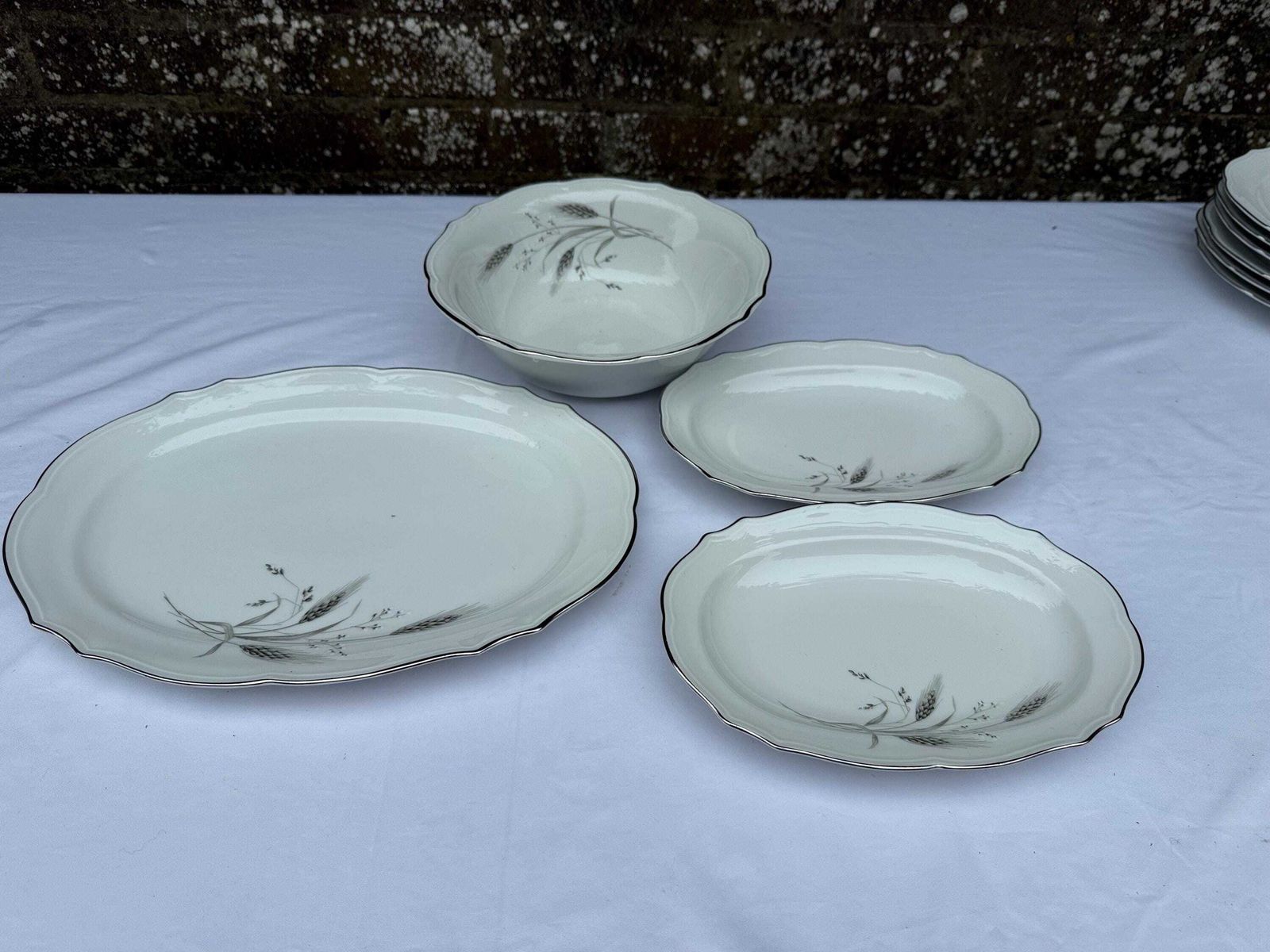 Vintage Winterling Bavarian Porcelain Dinner Service, Silver & Grey Botanical, West German China Service   40 Pieces, 6 Place + Setting Plus photo vinterior