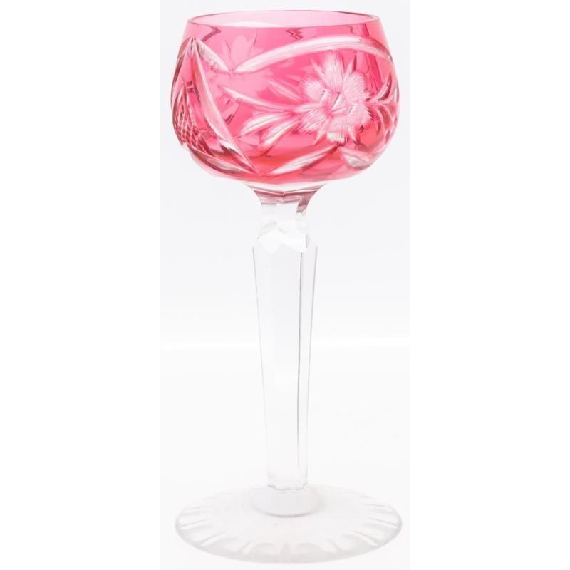 Mid Century Fine Hand Cut Cranberry Crystal Continental Liqueur Glass