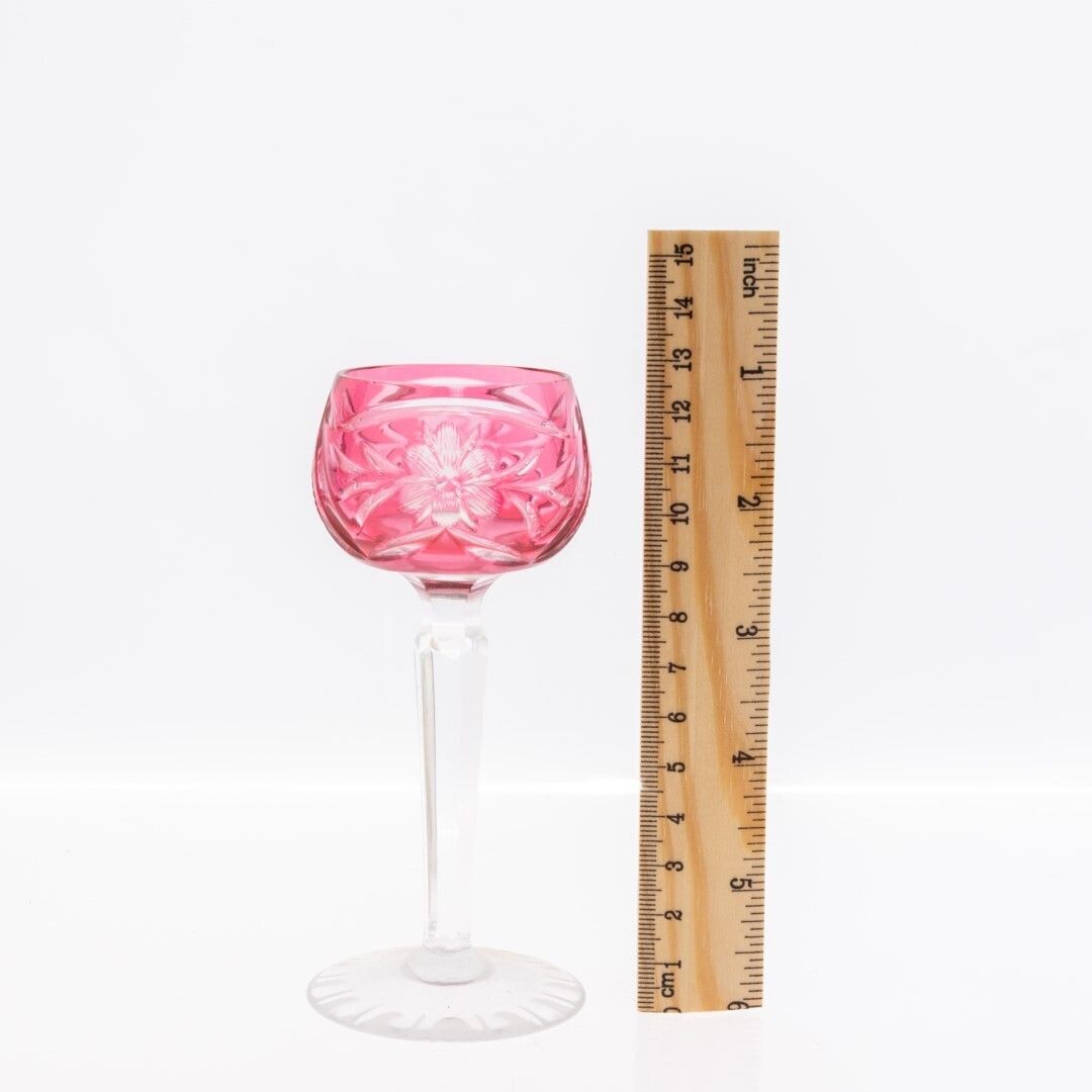 Mid Century Fine Hand Cut Cranberry Crystal Continental Liqueur Glass photo furniture