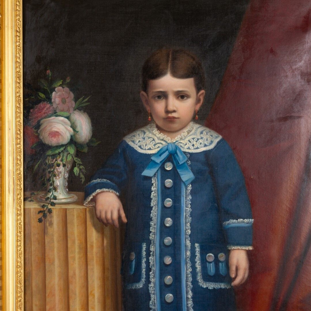 Portuguese Full Length Portrait Oil Painting On Canvas Depicting A Royal Child 19th Century photo furniture