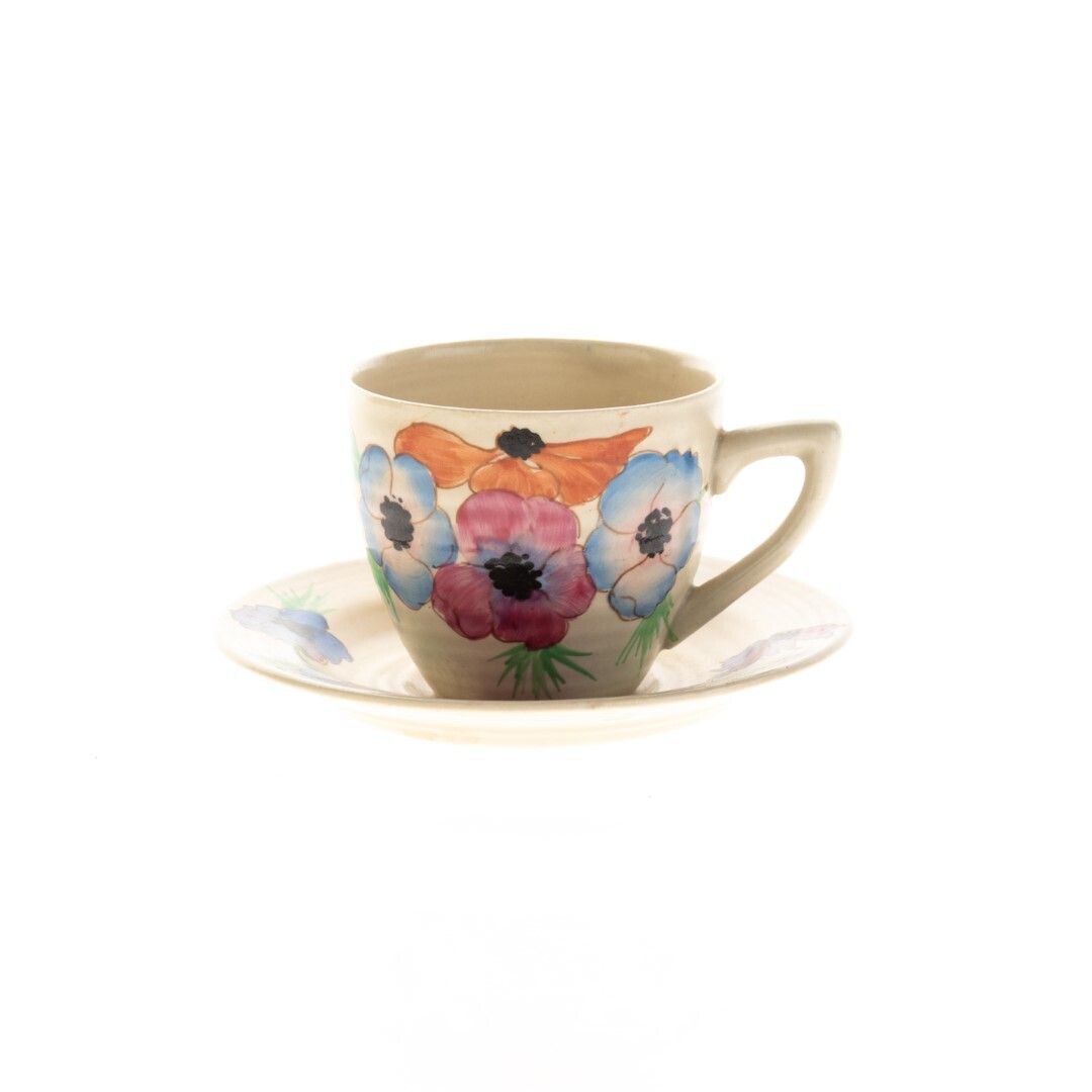 Art Deco Clarice Cliff Hand Painted Crocus Pattern Ceramic Pottery Teacup And Saucer photo furniture
