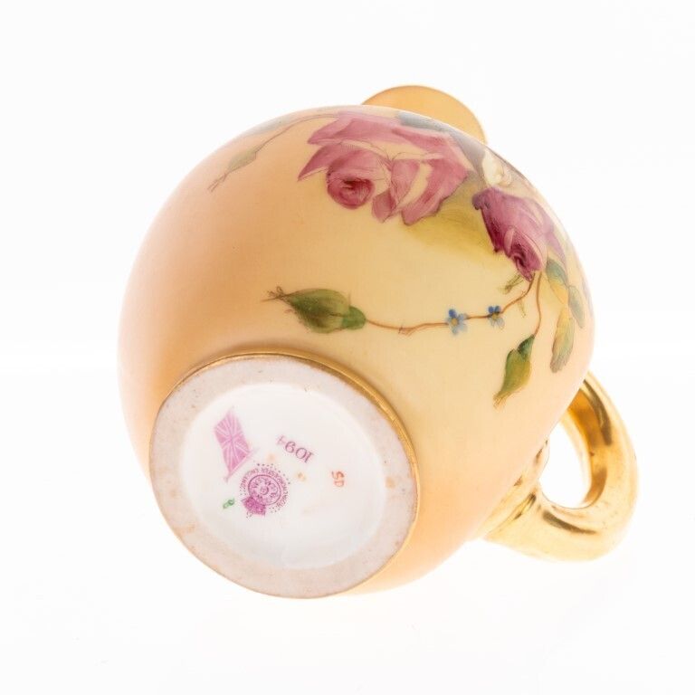 Antique Royal Worcester English Blush Porcelain Hand Painted Japonisme Ewer With Dragon Handle photo furniture