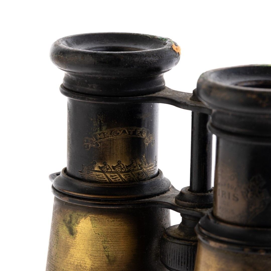 Antique Brass Engraved Regates Double Telescope Field Binoculars Early 20th Century photo furniture