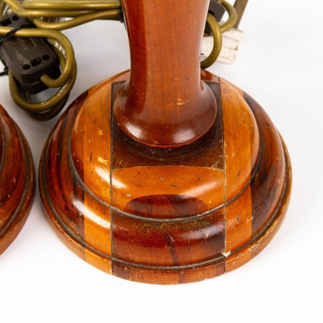 Large Pair Of 1930’s Art Deco Marquetry Inlaid Mahogany Rosewood Table Lamp Bases photo 275.0