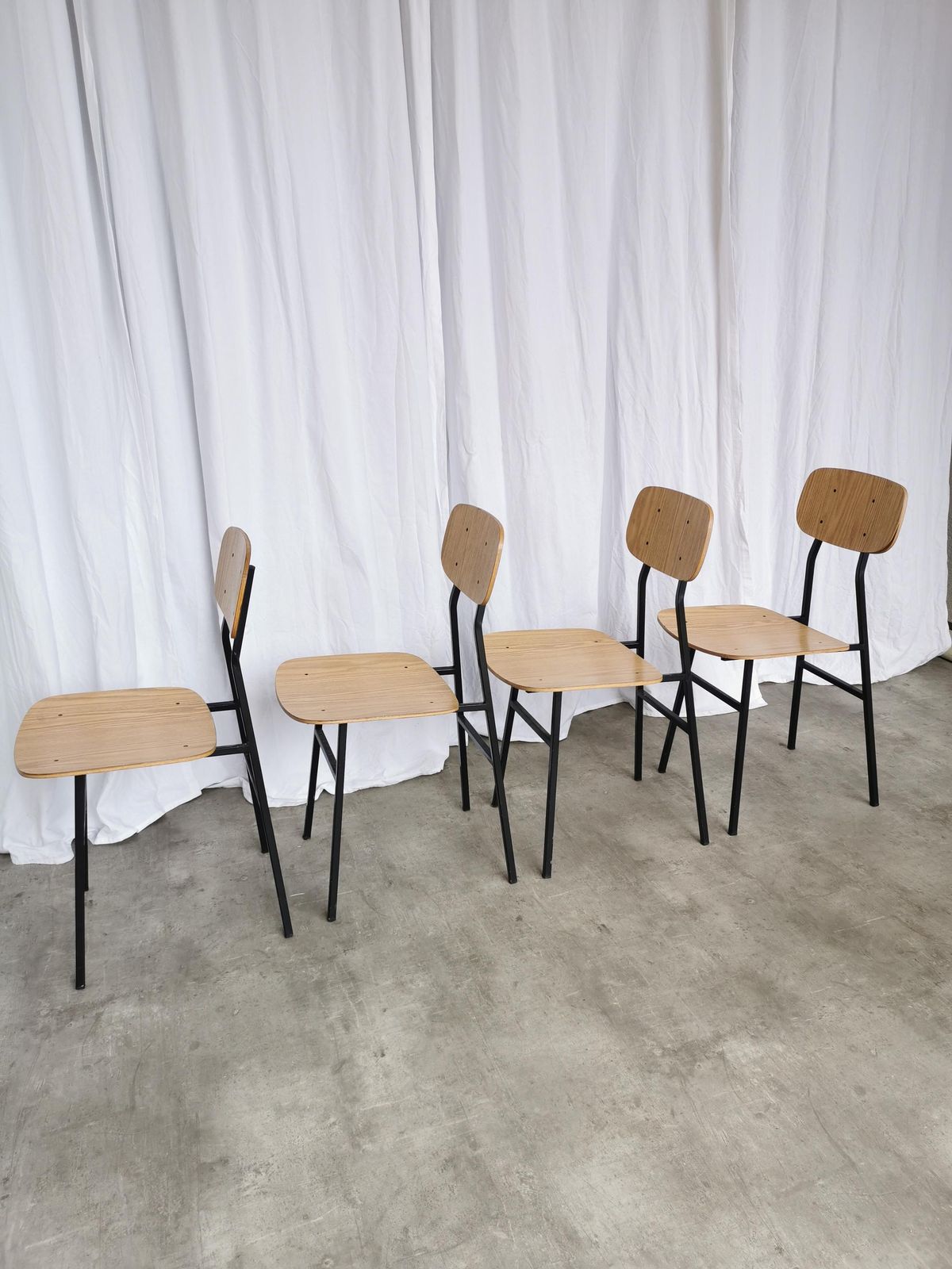1 Of 4 Vintage School Chairs / Retro Light Brown Wooden Dining Chair With Metal Base / Stol Kamnik Yugoslavia 1970 / Mid Century Dine Bistro photo furniture
