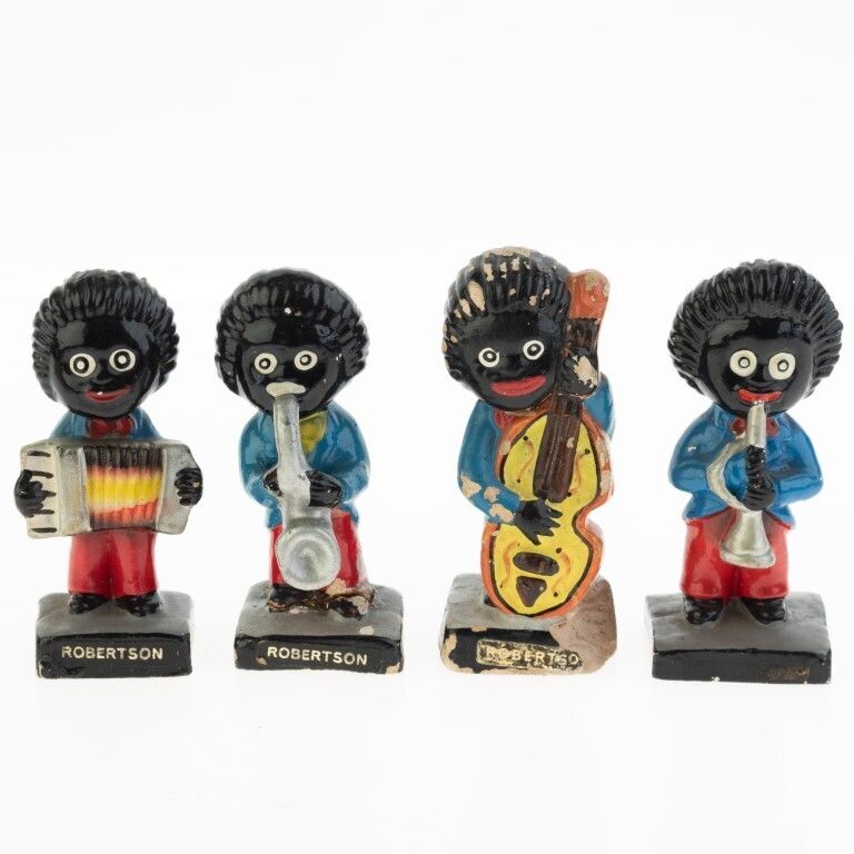 Antique Robinson’s Hand Painted Pottery Golly Musician Figures