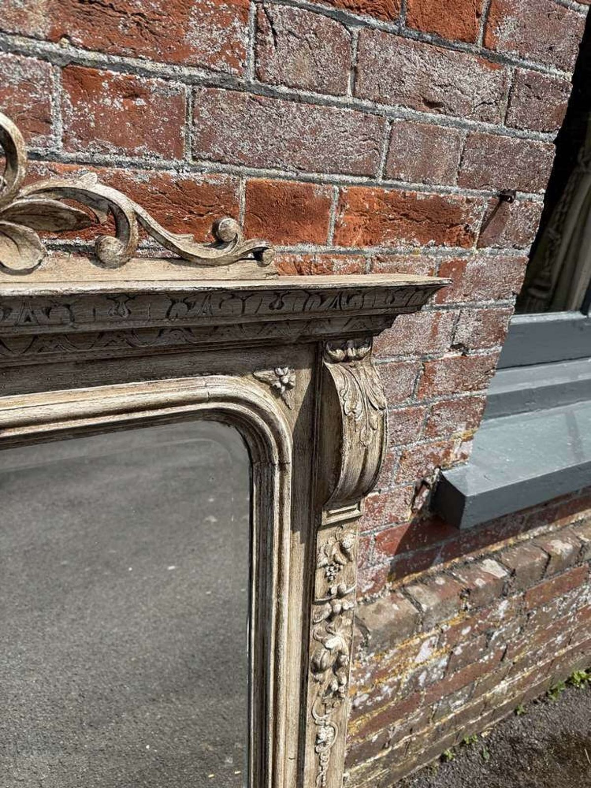 A Highly Impressive Large Antique English 19th C Carved Wood Painted Overmantle Mirror. photo 1995.0
