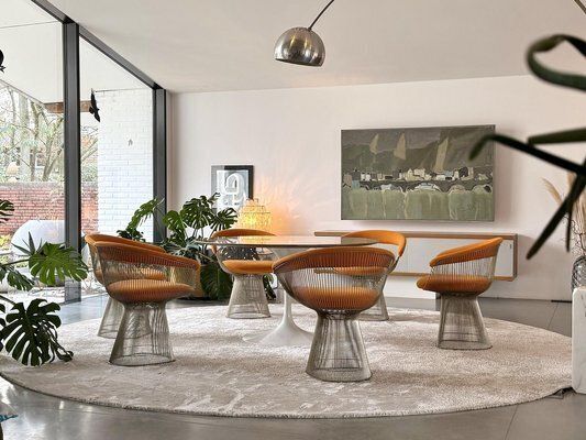 Nickel Plated Armchairs By Warren Platner For Knoll Inc / Knoll International With Hallingdal Upholstery From Kvadrat, 1960s, Set Of 6 photo for sale